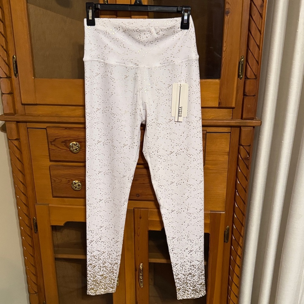 Vizio White Leggings with Gold Accents - Picture 2 of 7